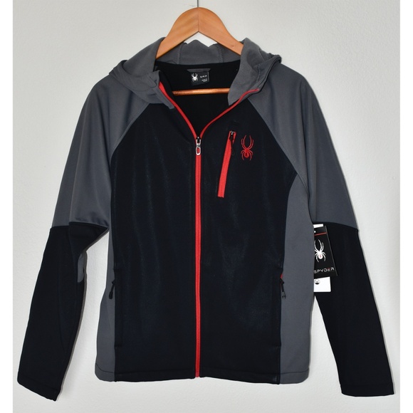 SPYDER MEN NWT MENDOZA HOODED SOFTSHELL WATERPROOF BLACK JACKET. SIZE S - Picture 4 of 9